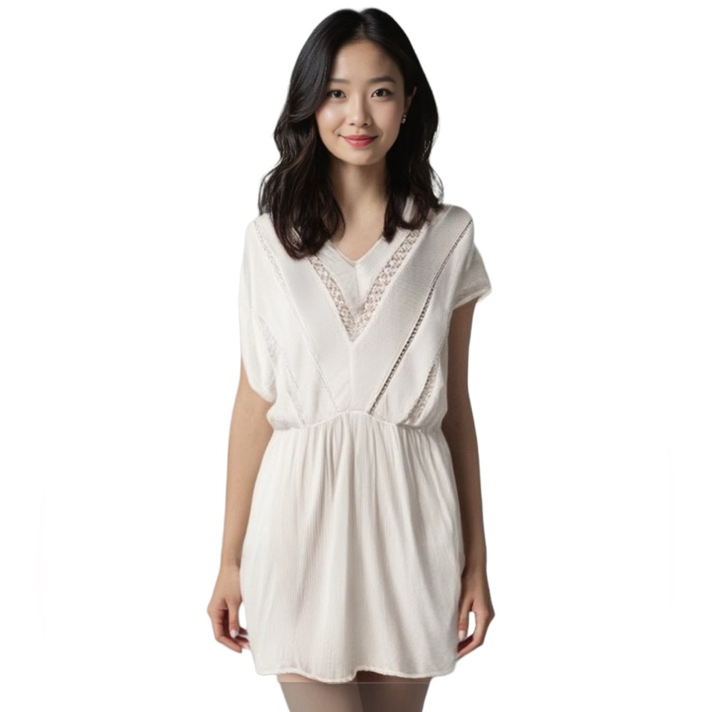 Vero Moda White Lace & Crepe Dolman Sleeve Mini Dress - M